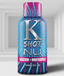 Bottle of K Shot NU with colorful label on a white background
