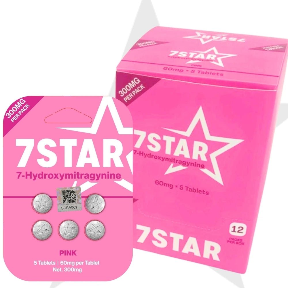 Pink packaging of 7Star supplement with star design on a white background