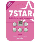 Pink packaging of 7Star 7-Hydroxymitragynine tablets with QR code and scratch panel.