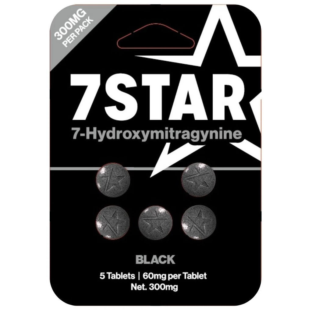 Packaging of 7Star 7-Hydroxymitragynine tablets on a white background