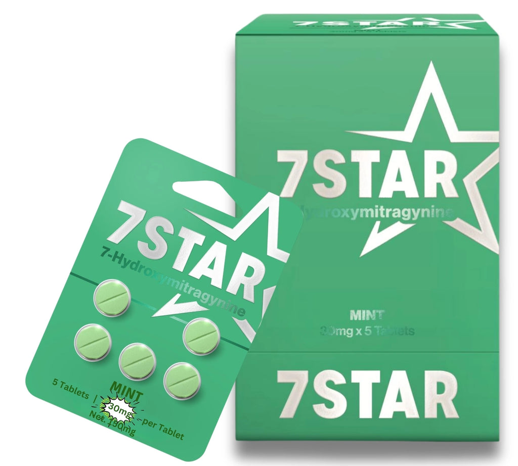 Green packaging of 7Star with tablets on a white background