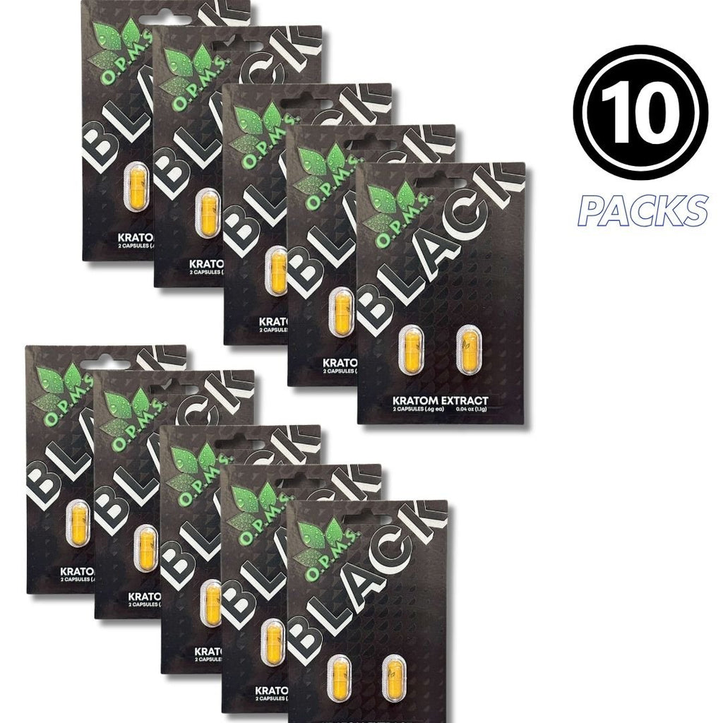 10 packs of Black Kratom Extract with visible branding on a white background