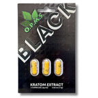 Packaging of O.P.M.S. Black Kratom Extract capsules on a white background
