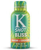 K Shot Bliss bottle with green and blue design on a white background