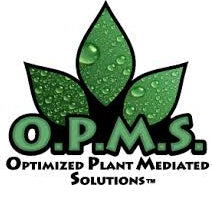 Logo of O.P.M.S. Optimized Plant Mediated Solutions with green leaves on a white background