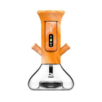 Orange and clear device with digital display on a white background
