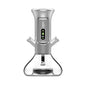 Clear glass water pipe with metallic top on a white background