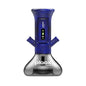 Blue and silver Plooxx device on a white background