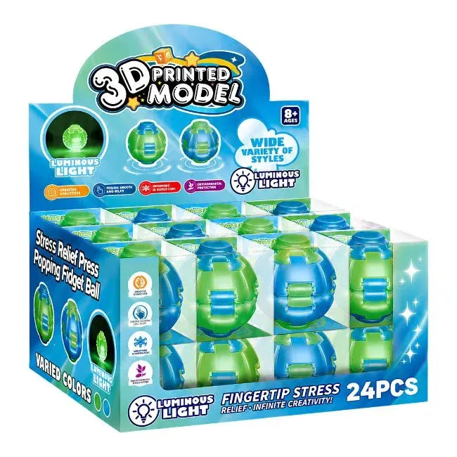 Spin Rush 3D Model Printed Glow in the Dark Fingertip Stress Relief 24CT Display | Glow in the Dark Fidget Spinner Wholesale Hover Image