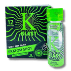 K Blast Kratom Shot packaging with a green and black design on a white background