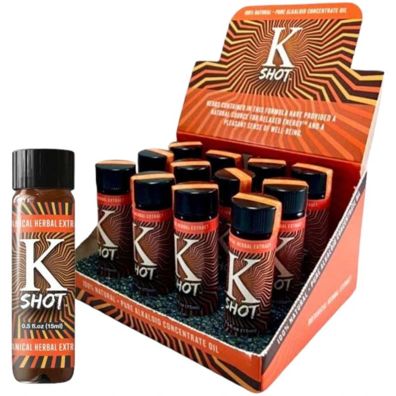 K Shot bottles with packaging on a white background
