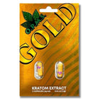 Kratom extract capsules in a 'O.P.M. Gold' package on a white background